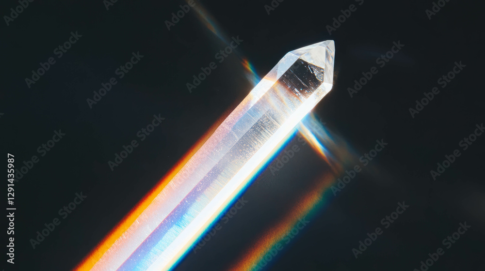 Poster light refraction through crystal prism creating colorful rainbow effect