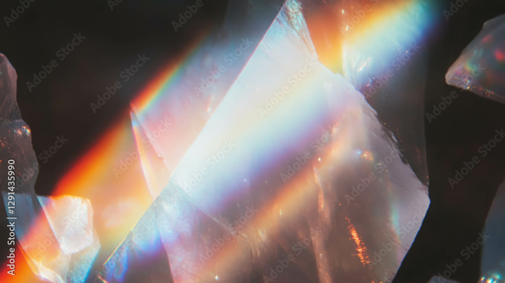 Poster captivating refraction of white light through crystal prisms creating rainbow spectrums
