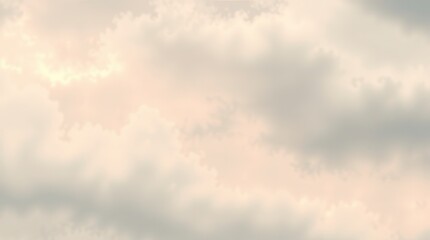 Gentle light filters through soft, billowy clouds, creating a serene and ethereal atmosphere.