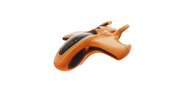 Futuristic orange hovercar design isolated on transparent background