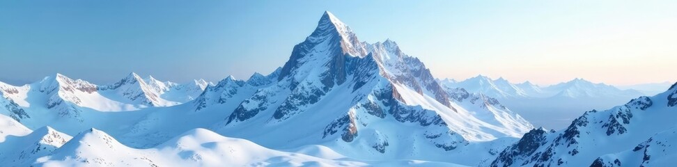 Obraz premium Glaciated peak rising from snow-covered terrain, winter, mountain, peak