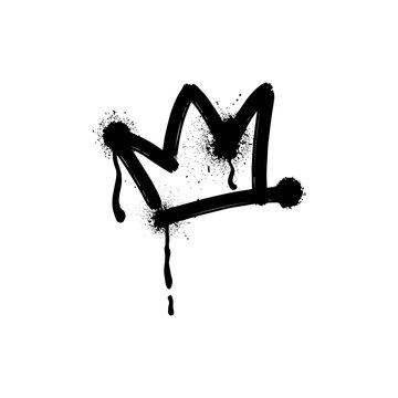 recommend clip art: Black spray paint crown shape, vector graffiti spraying king symbol line silhouette with ink splatters and dripping