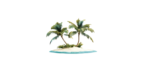 Tropical island with palm trees isolated on transparent background