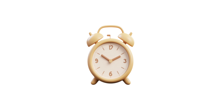 Yellow vintage alarm clock isolated on transparent background