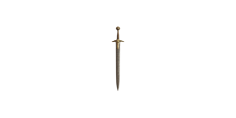 Antique medieval sword with ornate hilt isolated on transparent background