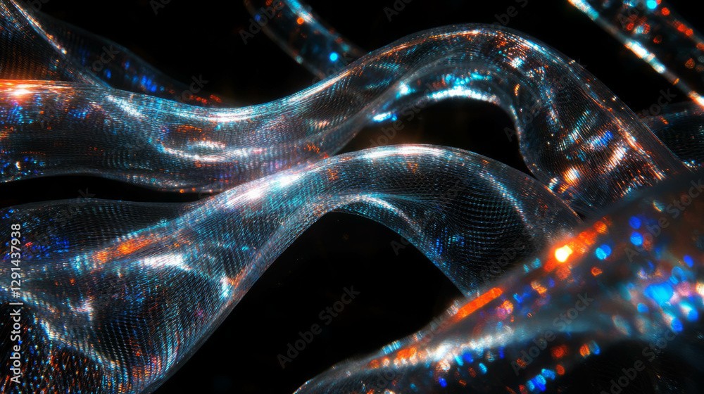 Poster abstract metallic woven threads with iridescent light reflections
