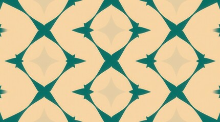 Fototapeta premium Teal stars and geometric shapes in a seamless cream background pattern creating visual harmony.