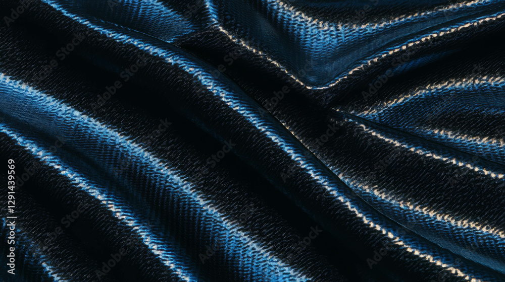 Poster metallic zipper texture with shimmering dark blue fabric for design backgrounds