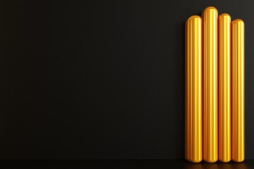 Bold golden columns stand against sleek black background, creati