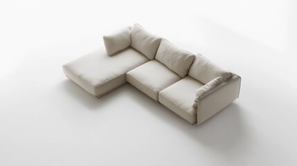 Minimalist L Shaped Sofa on White Background