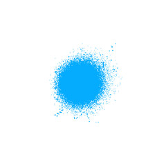 Blue spray paint drip vector round shape with ink splatters, abstract graffiti spray textured stain, bright painted spot