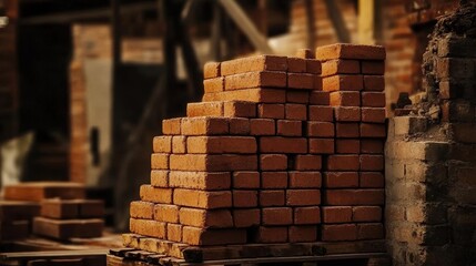 Brick stacking process in an industrial site construction materials in a warehouse environment