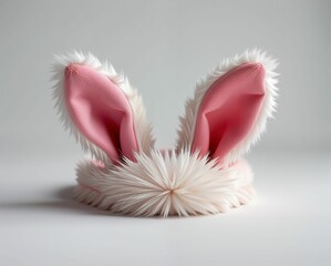 Cute bunny ears headband with pink insides and fluffy white exterior, perfect for costumes or playful occasions.