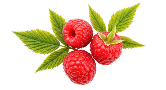 raspberry png. raspberry fruit isolated top view. Fresh raspberries with green leaves isolated, juicy red berries perfect for organic food, healthy eating, and fruit branding PNG