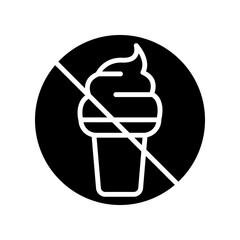 Stop eating ice cream, diet icon in glyph style