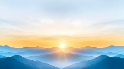 Fototapeta premium Sunrise over misty mountain range, peaceful dawn, scenic view, travel background