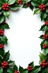 A festive holly bush in red berries and green leaves border, festive, bush