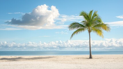Fototapeta premium A calm beach with a lone palm tree