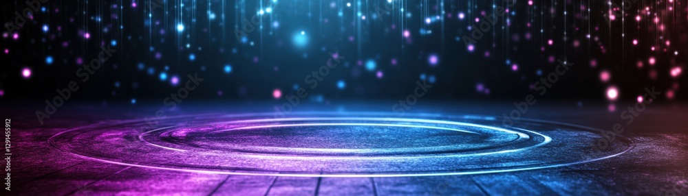 Poster circular design with a central light source and photographic elements in a contemporary setting
