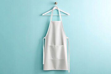 Clean White Apron Hanging on Blue Background