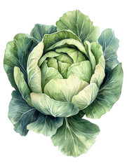 Fototapeta premium A watercolor painting of a large green cabbage