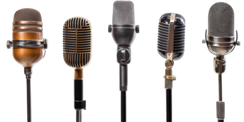 Set of retro microphone isolated on transparent png