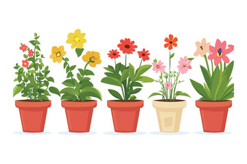 set of flower pot isolated on a white background Flat style vector illustration