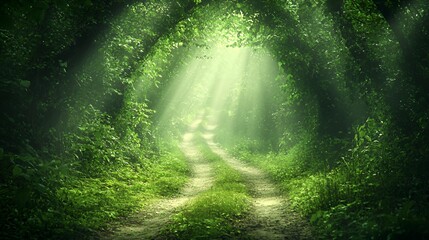 Sunlit Path Through Lush Green Forest
