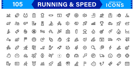 Modern Running and Speed Icons. Scalable Illustrations for Sports, Racing, Training, and Performance Graphics