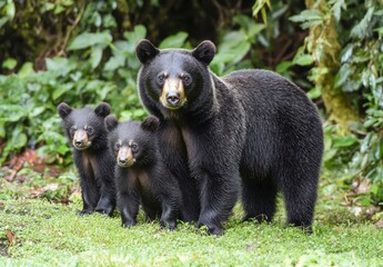 Fototapeta premium Mother Bear and Two Cubs Together