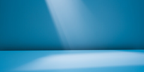 Simple abstract light blue background for product presentation with sun light reflections and shadows on wall. Winter background.	
