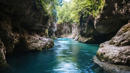 A tranquil river flowing through a canyon
