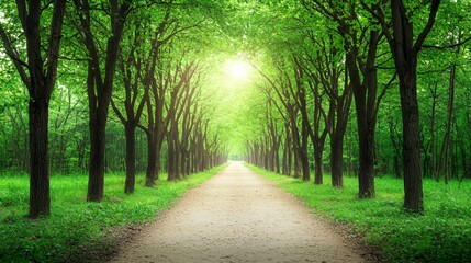 Fototapeta premium Sunlit Path Through Lush Green Trees