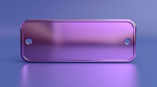 Sleek metallic purple nameplate with glossy finish and two mounting holes set against a vibrant blue gradient background exuding modern elegance