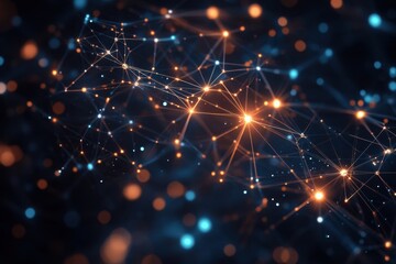 Abstract AI neural network visualization with interconnected glowing nodes and pathways