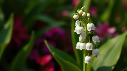 Obraz premium A single isolated lily of the valley in garden, bloom, petals