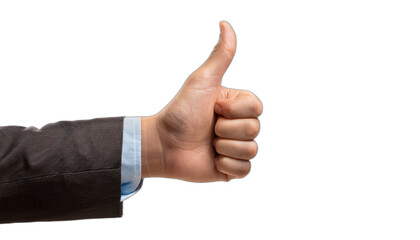 Hand showing thumb up sign isolated on transparent background