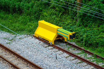 End of track block at train railway in the city