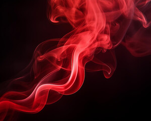 Obraz premium A mysterious atmosphere is created by the swirling, bright red smoke on a black background. Perfect for themes of energy, intrigue, or art. The composition emphasizes the flowing motion of the smoke