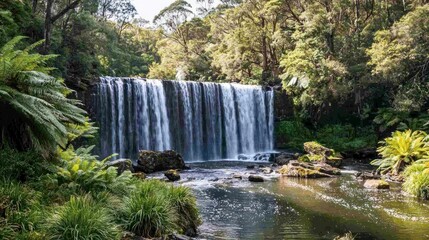 A waterfall surrounded by lush greenery