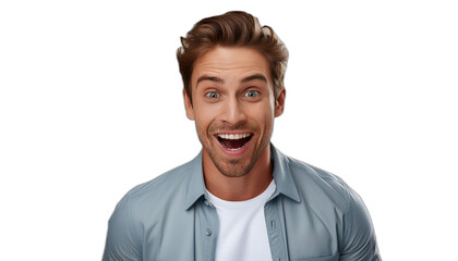 Smiling man with surprised and shocked expression