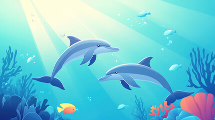 Fototapeta premium Dolphins Playing Underwater