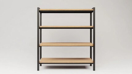 Slim Metal and Wood Bookshelf on White Background