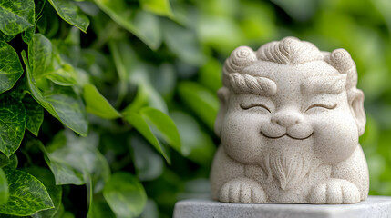 Fototapeta premium Happy stone statue in garden, peaceful background, serenity