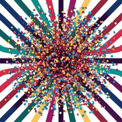 Multicolored confetti dots on a striped background the concept of festive decoration fashionable color concept pattern from a striped background with chaotic confetti dots for design poster banner