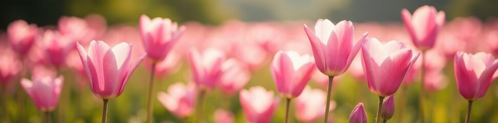 Fototapeta premium Soft pink petals unfold in a picturesque field, soft pink, field