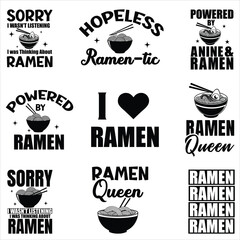 Collection of Ramen Food T-shirt Design Vector, Japanese noodle dish illustration