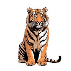 Naklejka premium Minimalist 2D artwork for stickers with a white background, Japanese cartoons, tiger