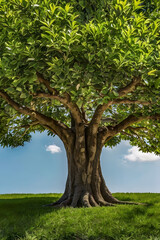 Tree garden park with sky background, realistic tree with green leaf stand alone with beautiful light in day time