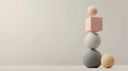 Stacked Geometric Shapes Balancing Against a Neutral Background